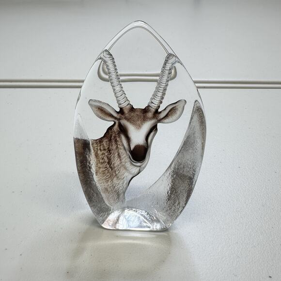 Mats Jonasson Art Crystal Sculpture Paperweight Antelope Design Vintage Sweden - Picture 1 of 5